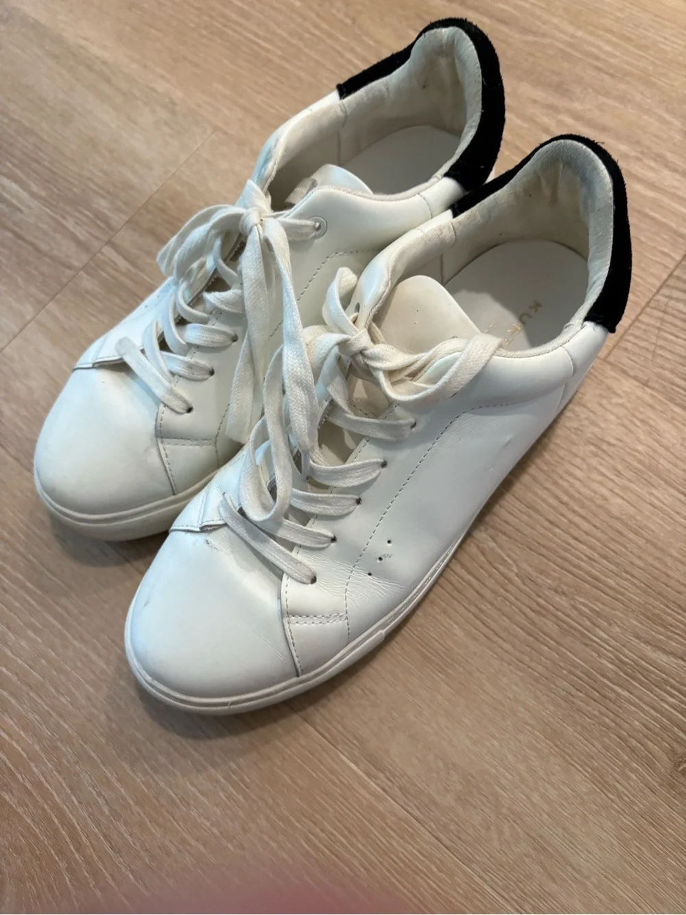 Kurt Geiger White Leather Lace-Up Sneakers with Black Heel